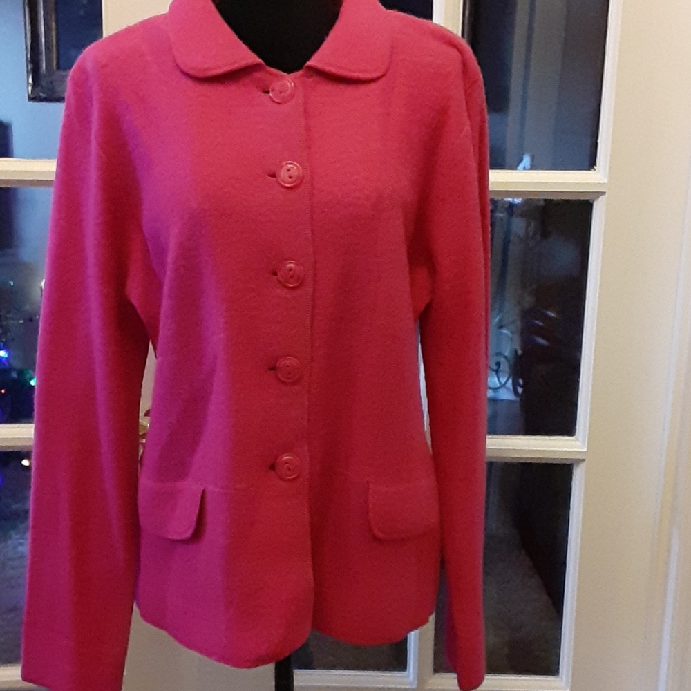 JANE ASHLEY HOT PINK WOOL BLEND JACKET 2 POCKETS LARGE EUC …